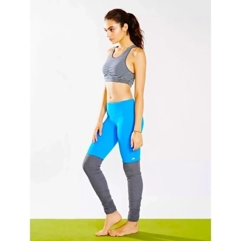 Alo Yoga Ice Goddess Ribbed Legging Blue Gray Extra Long Stretch Athletic Pants
